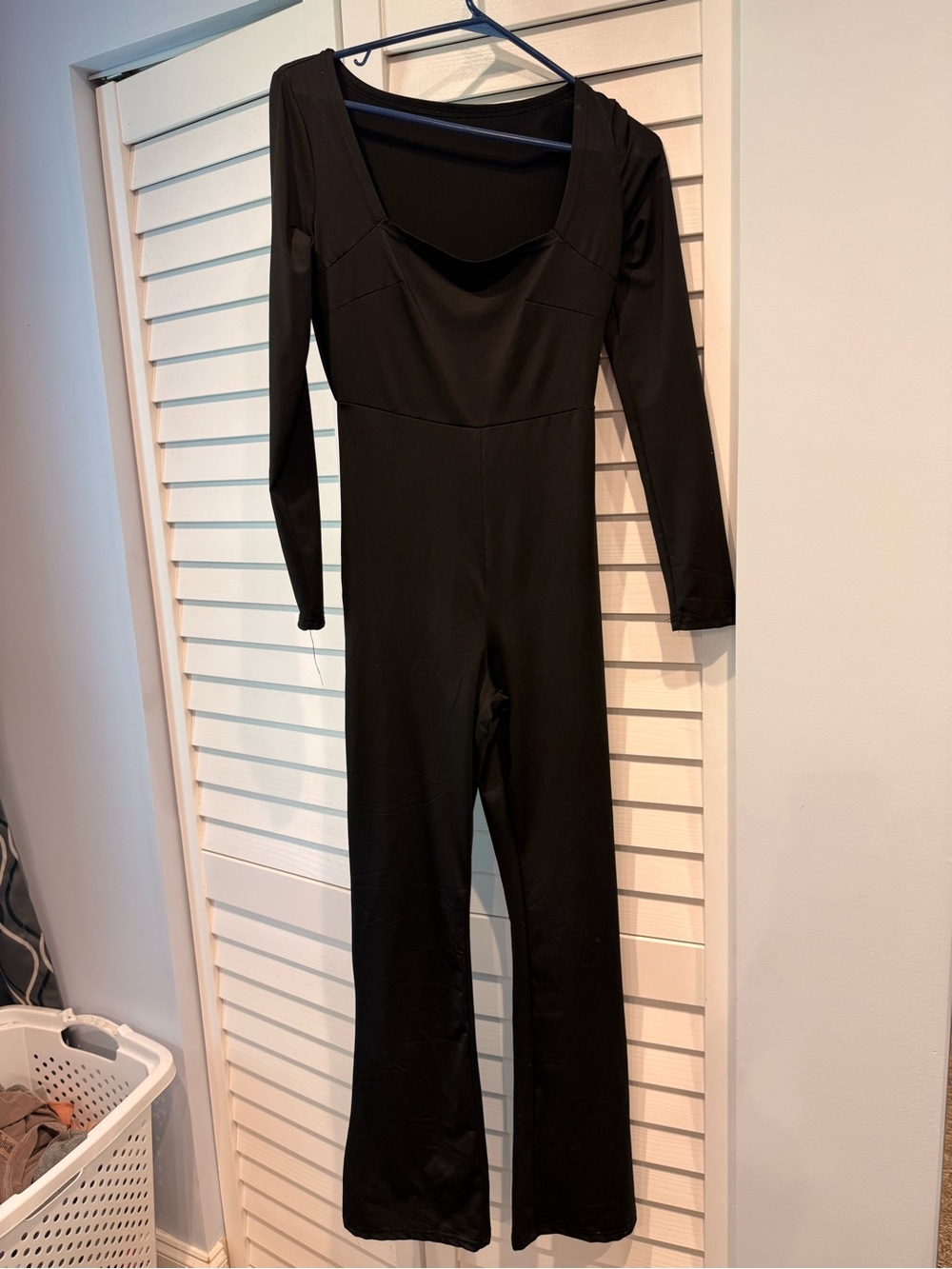 SHEIN Black Long-Sleeve Square Neck Jumpsuit